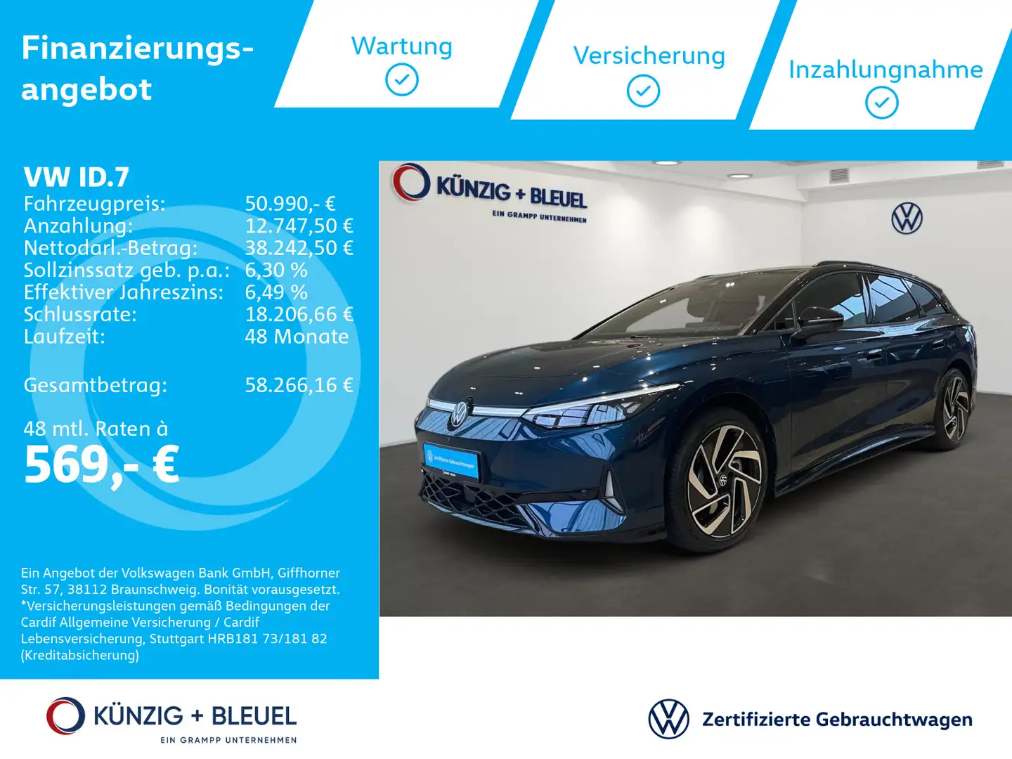 Volkswagen ID.7 Tourer GTX 4Motion +AHK+WÄRMEPUMPE+KAMERA+ Blau - 1