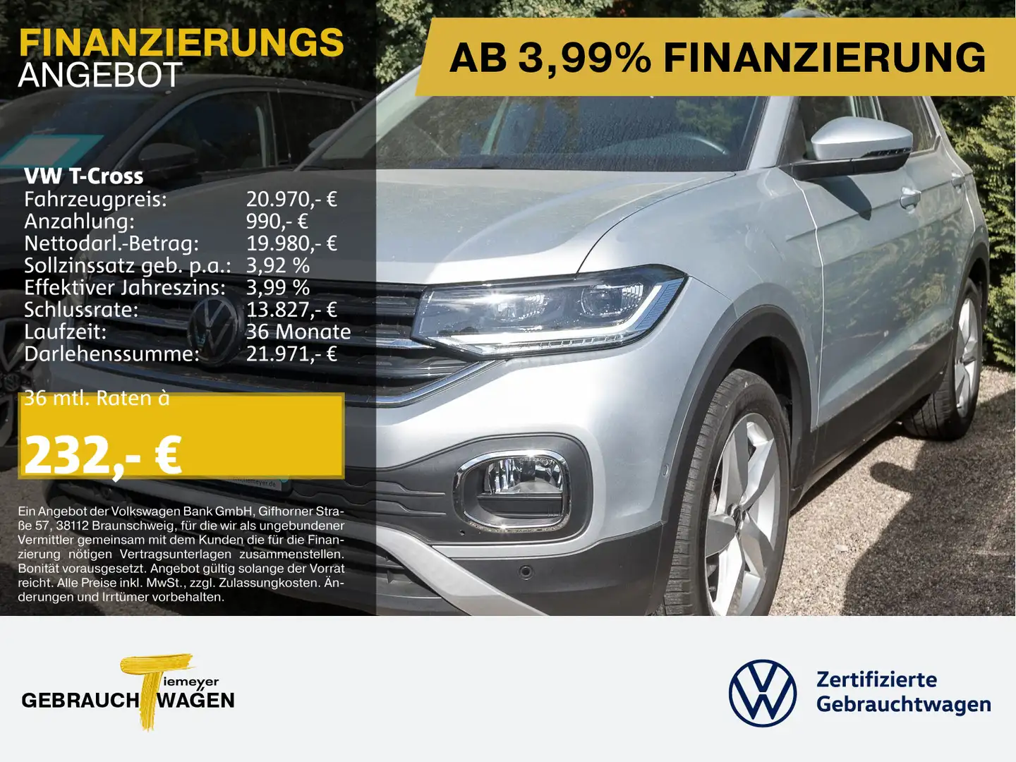 Volkswagen T-Cross 1.0 TSI DSG STYLE LED VIRTUAL NAVI LM17 Silber - 1
