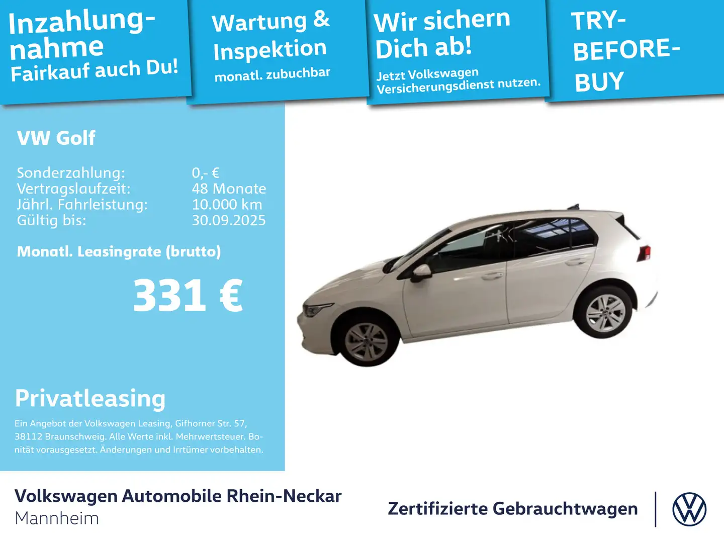 Volkswagen Golf VIII 1.5 eTSI Life DSG GAR 2029 App-Connect Weiß - 1