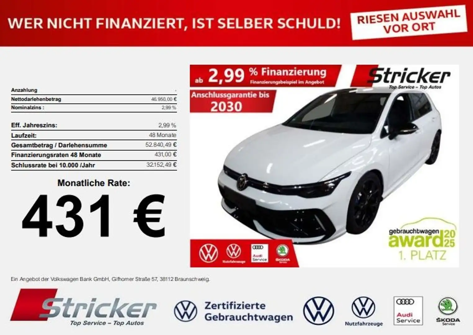 Volkswagen Golf R 2.0TS DSG 431,-ohne Anzahlung Pano IQ.Light Weiß - 2