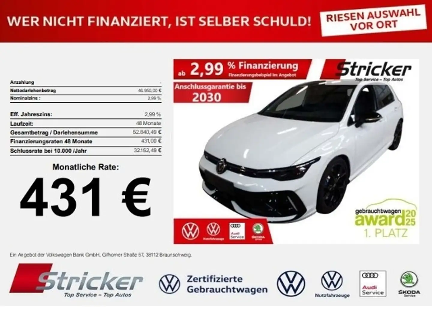 Volkswagen Golf R 2.0TS DSG 431,-ohne Anzahlung Pano IQ.Light Weiß - 1