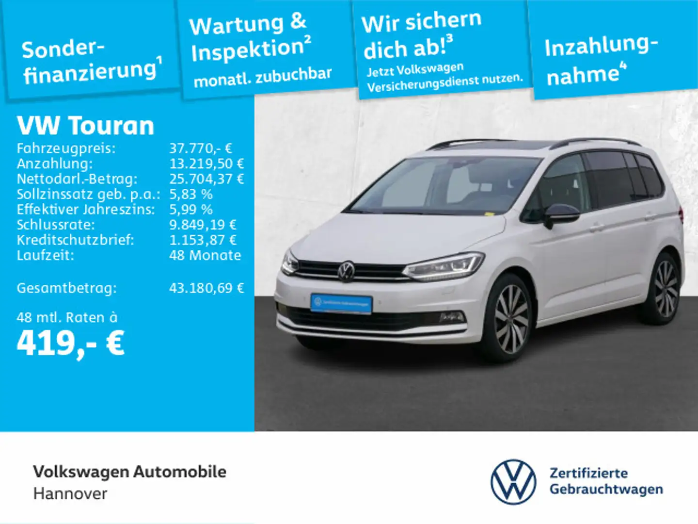 Volkswagen Touran 1.5 TSI DSG Highline Navi AHK LED Kamera Weiß - 1