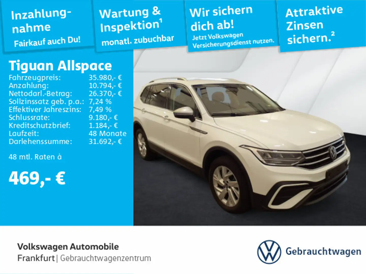 Volkswagen Tiguan Allspace 2.0 TDI DSG  Life Navi LED DAB+ Weiß - 1