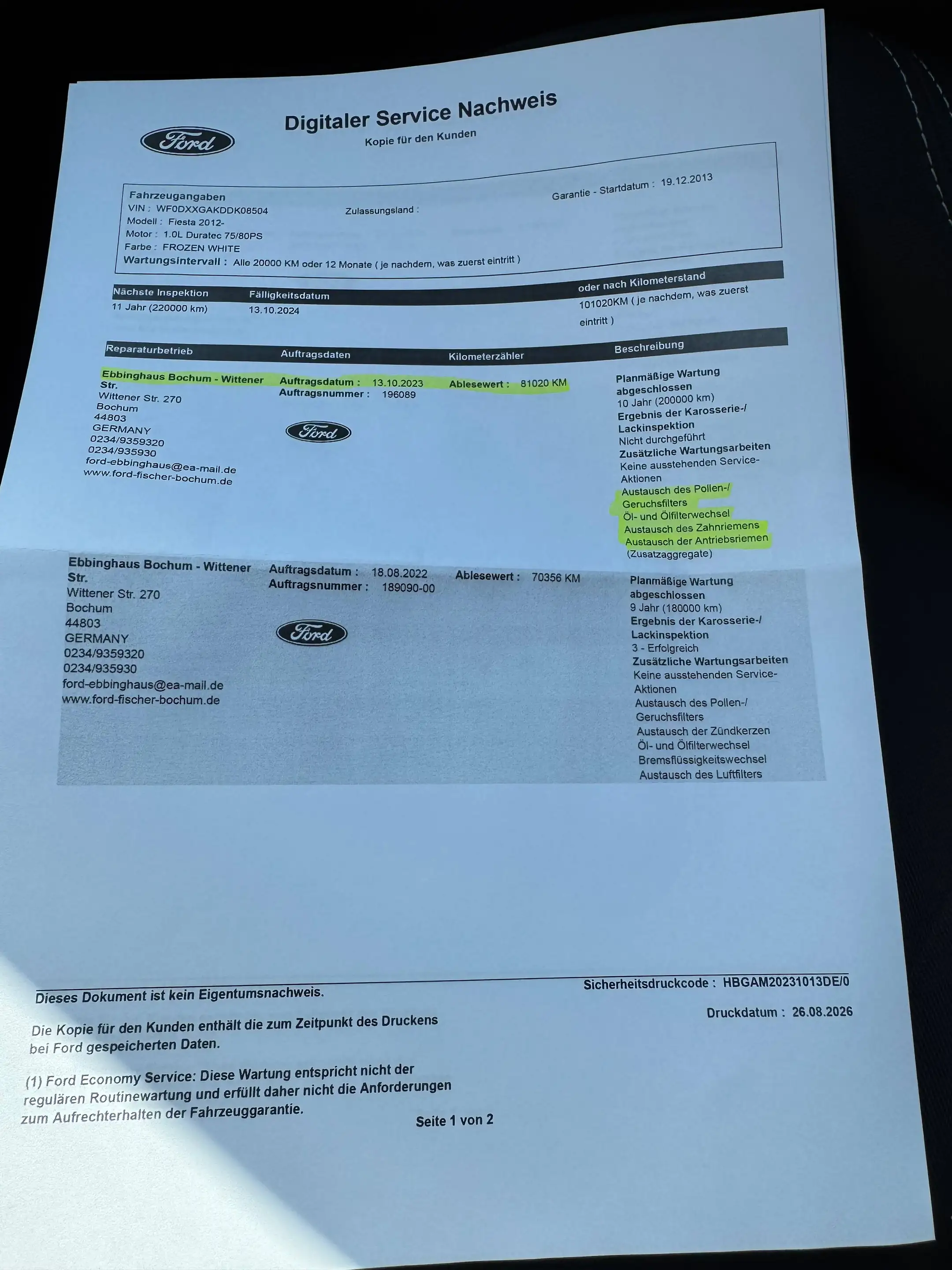Ford Fiesta Trend. Zahnriemen ist Gewechselt. Am 10.2024.bei km .81.020 — photo 10
