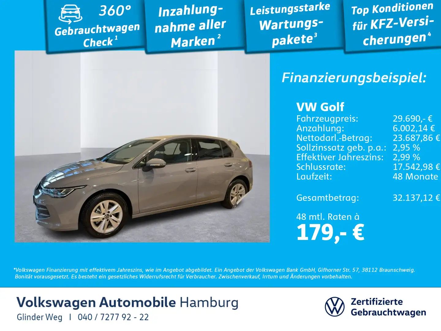 Volkswagen Golf VIII 1.5 eTSI Life DSG Klima LED Navi Grau - 1