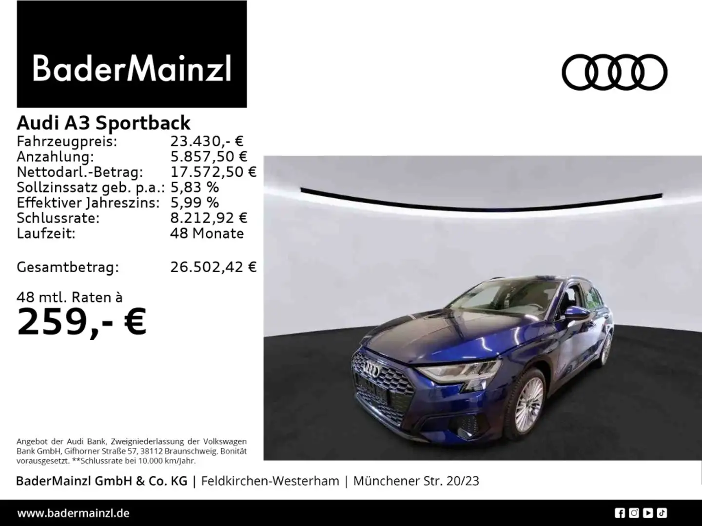 Audi A3 30 TDI advanced LED Carplay SHZ PDC Blau - 1
