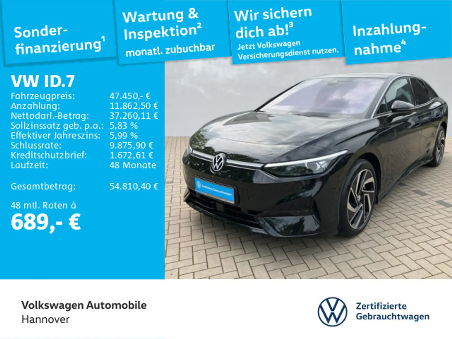 Volkswagen ID.7 Pro Navi Pano AHK IQ-LED ACC PDC SHZ WP HUD Schwarz - 1