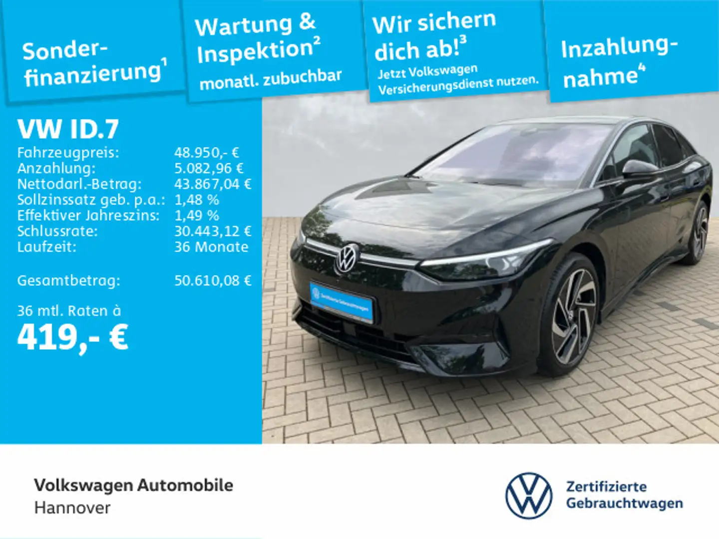 Volkswagen ID.7 Pro Navi Pano AHK IQ-LED ACC PDC SHZ WP HUD Schwarz - 1