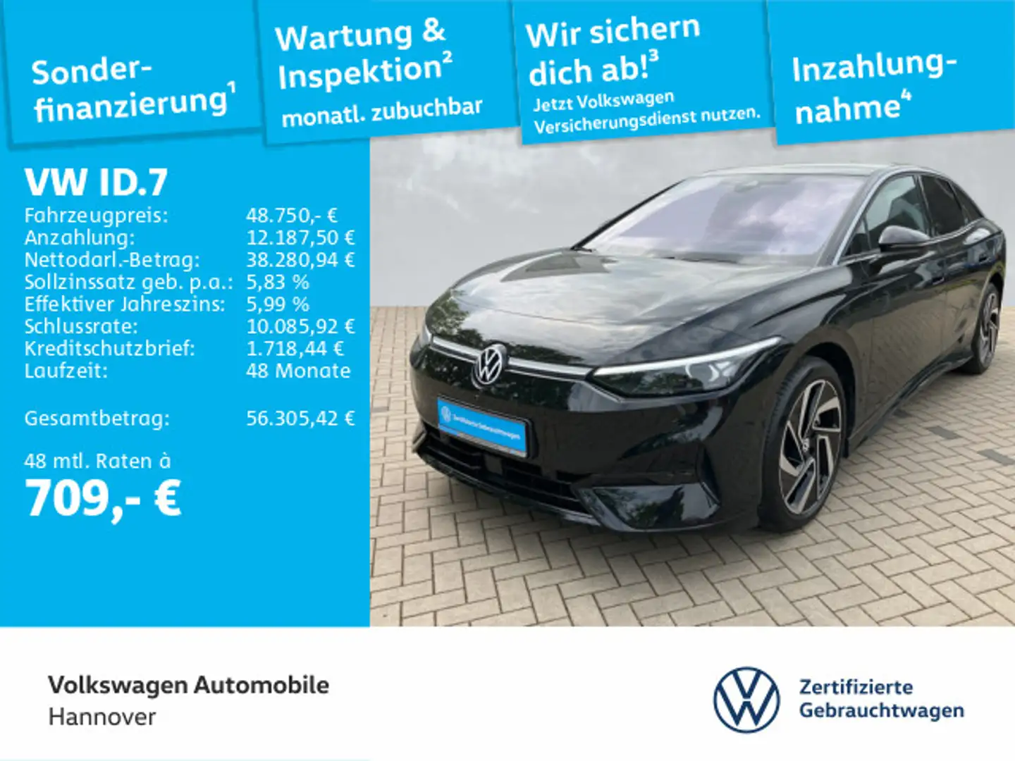 Volkswagen ID.7 Pro Navi Pano AHK IQ-LED ACC PDC SHZ WP HUD Schwarz - 1