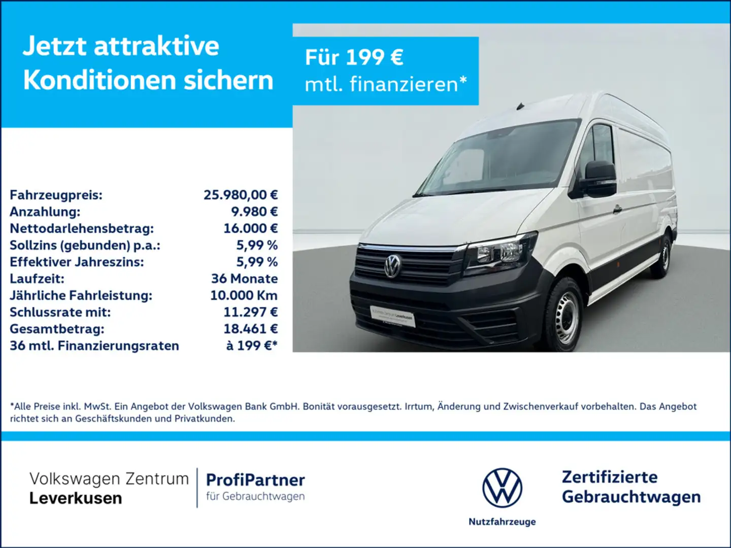Volkswagen Crafter 35 Kasten TDI L2H2 ACC NAVI ACC SHZ Weiß - 1
