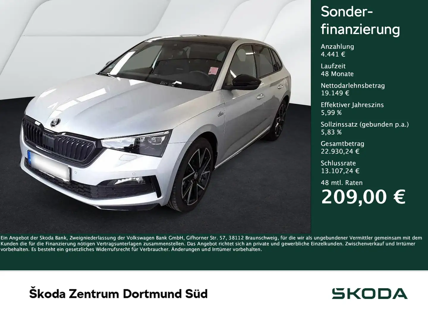 Skoda Scala 1.5 MONTE CARLO PANO CAM ACC LM18 NAVI Argent - 1