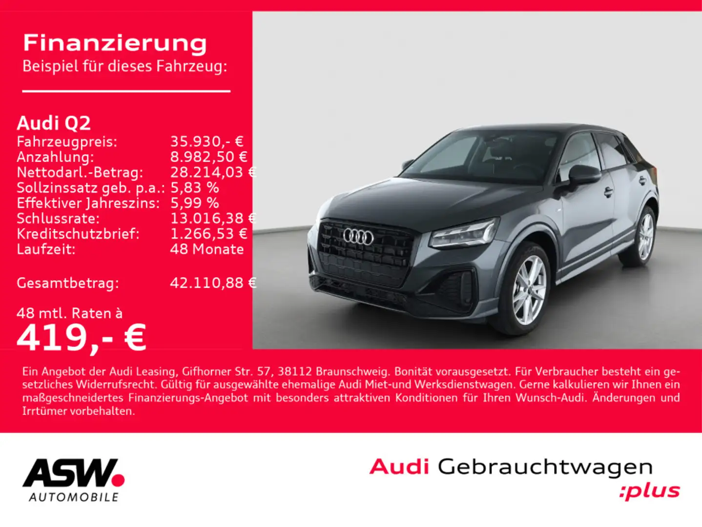 Audi Q2 S line 35TFSI Stronic NAVI MATRIX AHK RFK ACC Grau - 1