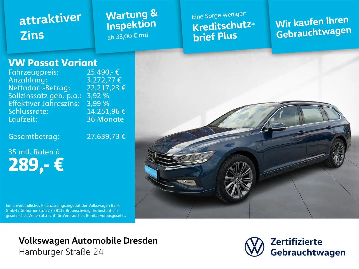 Volkswagen Passat Variant Business 1.5 TSI DSG LED KAM APP Blau - 1