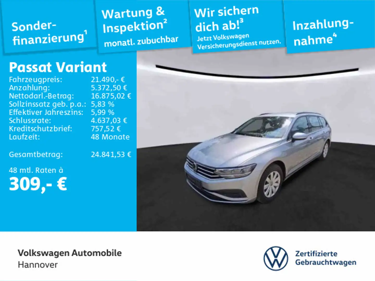 Volkswagen Passat Variant 1.5 TSI Navi LED Kamera PDC SHZ D Silber - 1