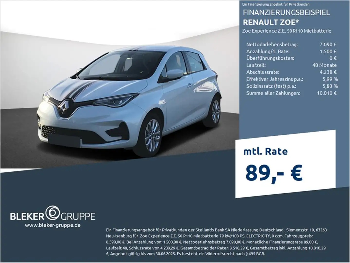 Renault ZOE Zoe Experience Z.E. 50 R110 Mietbatterie Blanc - 1