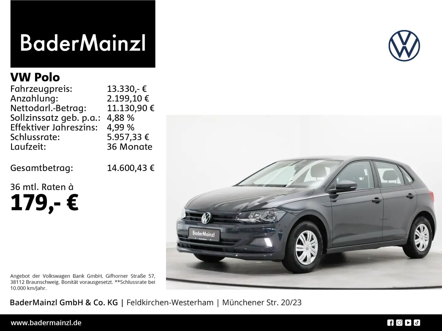 Volkswagen Polo 1.0 TSI Trendline Klima Bluetooth DAB Gris - 1