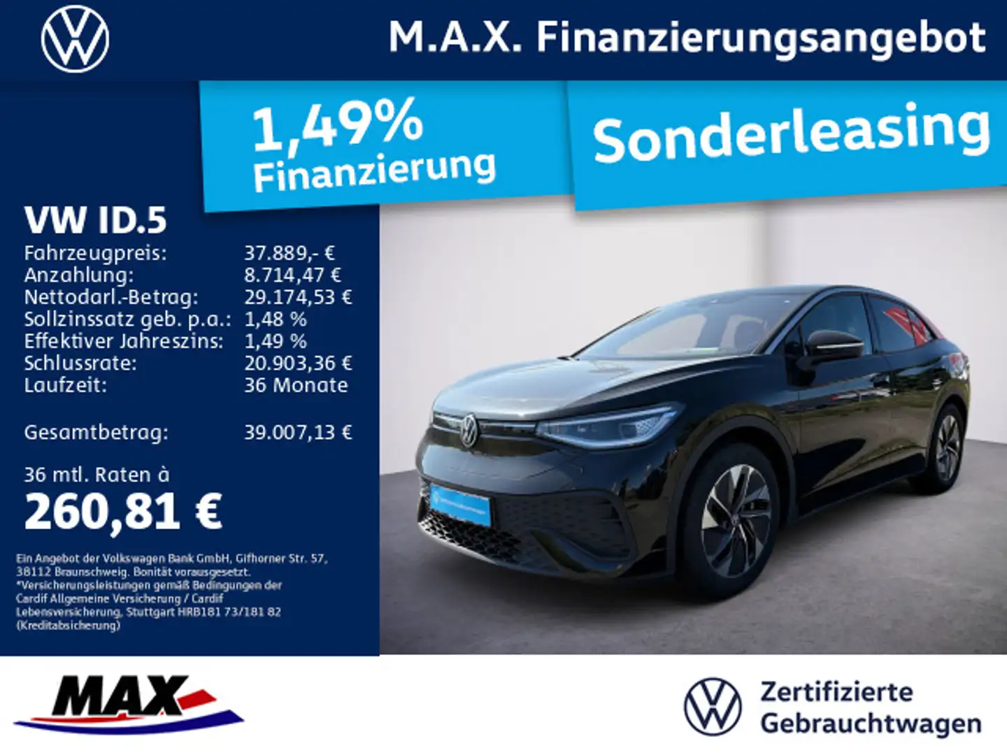 Volkswagen ID.5 PRO PERFORMANCE MATRIX+PANO+KAMERA+ERGOACTI Noir - 1