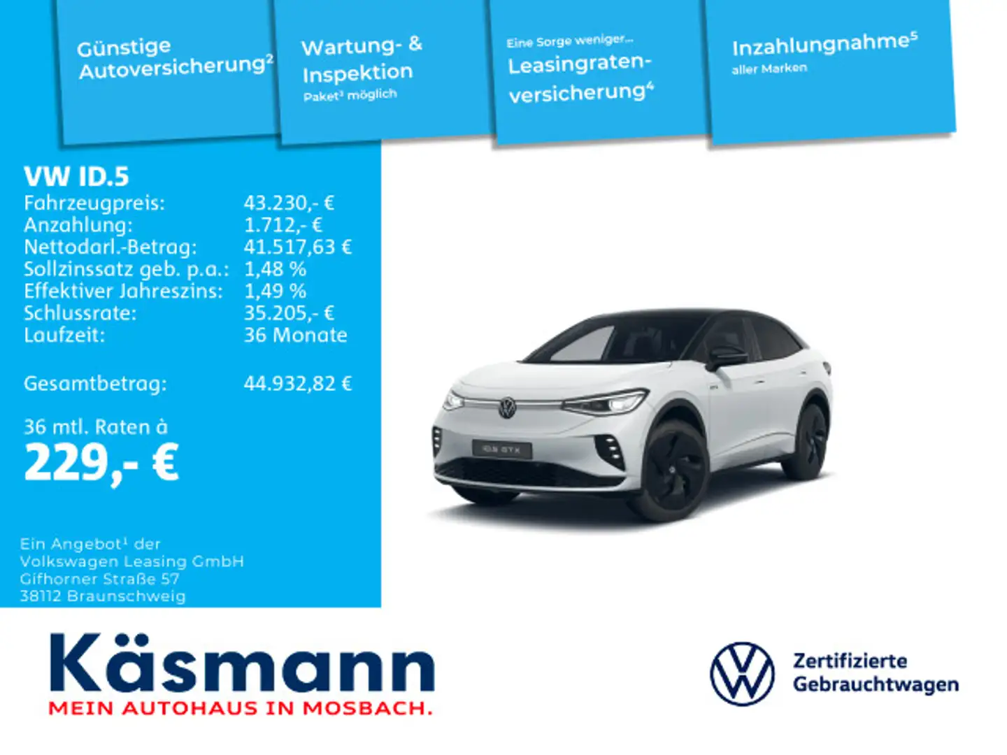 Volkswagen ID.5 GTX 4Motion AHK PANO 360 Weiß - 1
