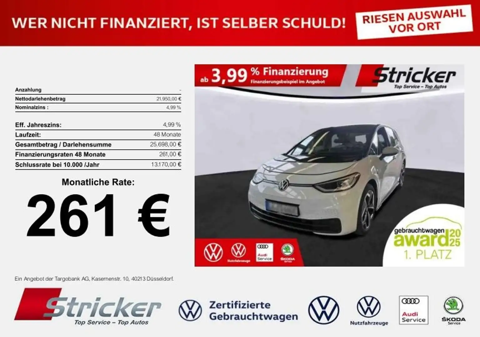 Volkswagen ID.3 Pro S 150/77 261,-ohne Anzahlung ACC Kamera Білий - 1