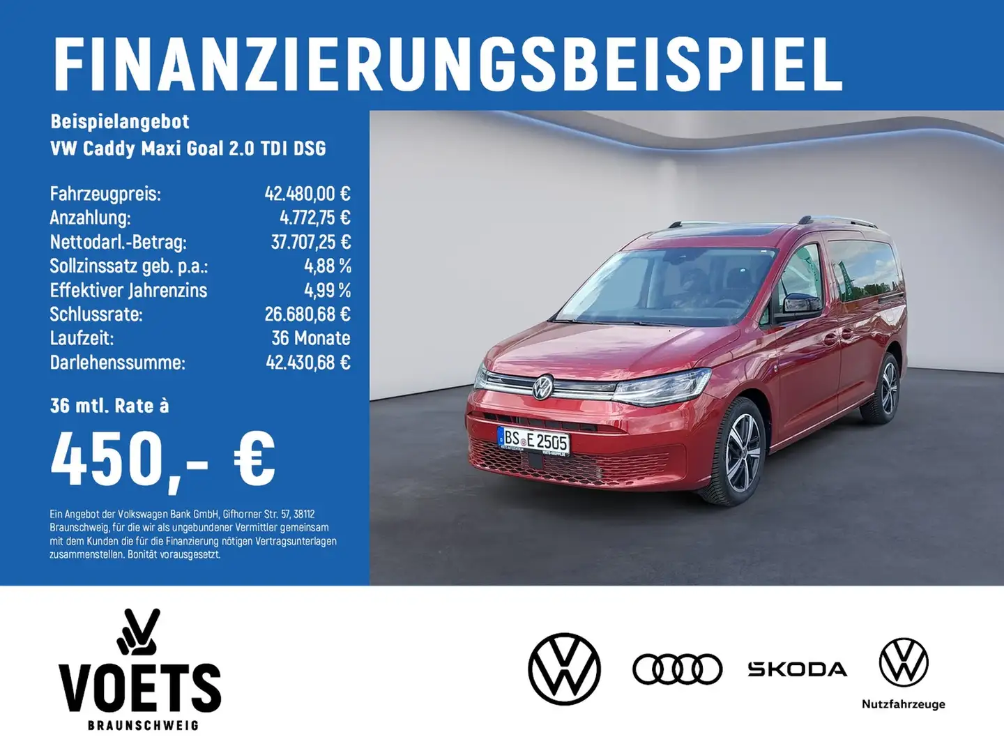 Volkswagen Caddy Maxi Goal 2.0 TDI DSG AHK+TravelAssist Rot - 2