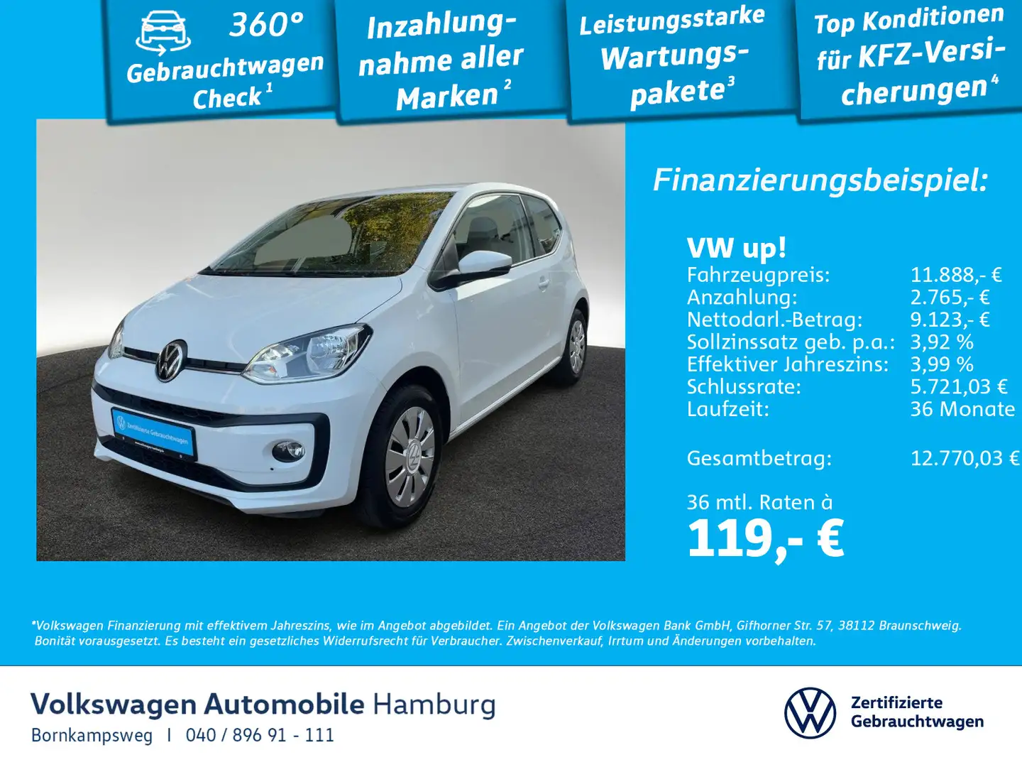 Volkswagen up! 1.0 move up! Klima Rear View Sitzheizung Weiß - 1
