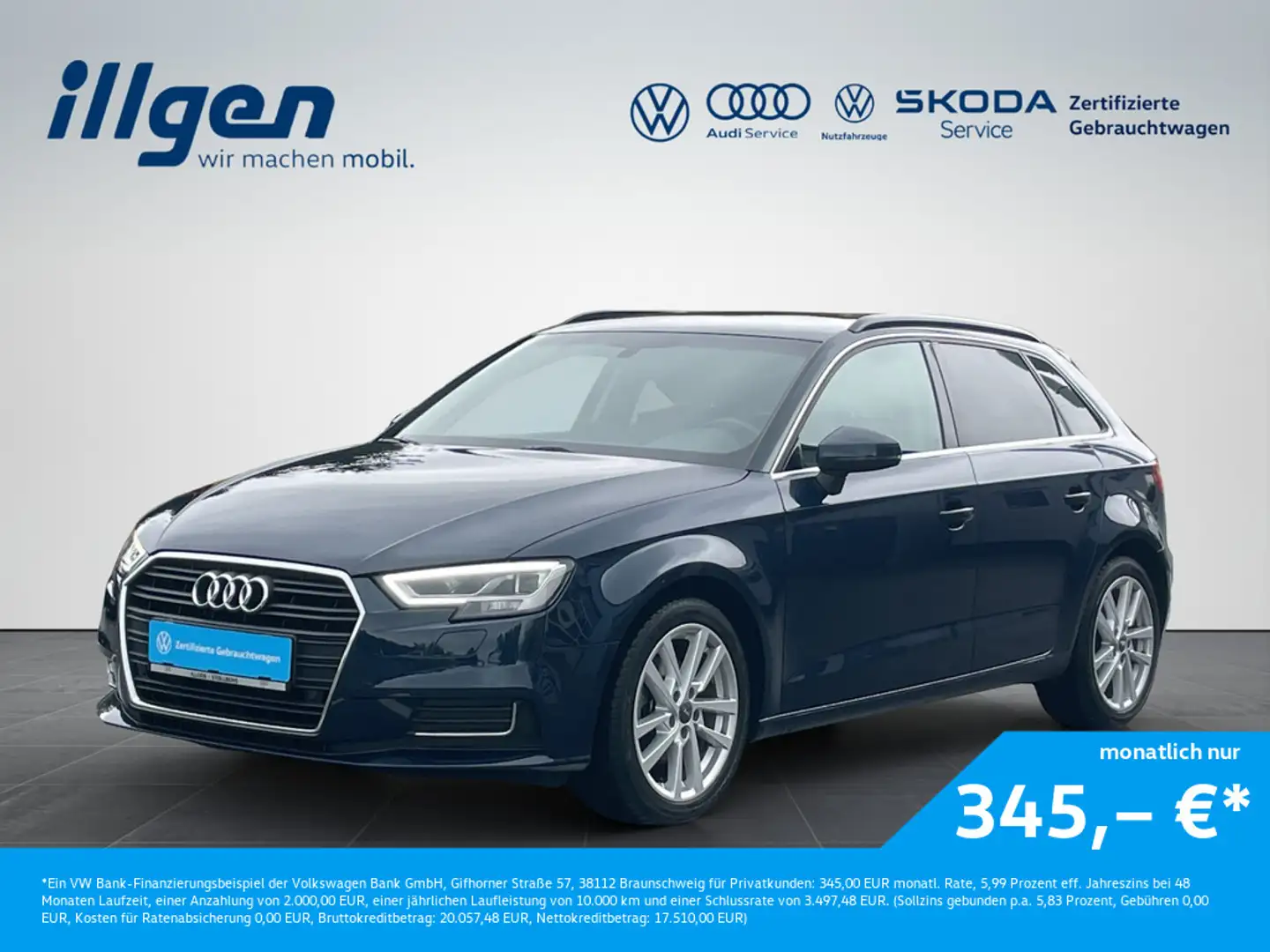 Audi A3 SPORTBACK 1.5 TFSI DESIGN+CLIMAT+LED+SHZ+GRA Blau - 1