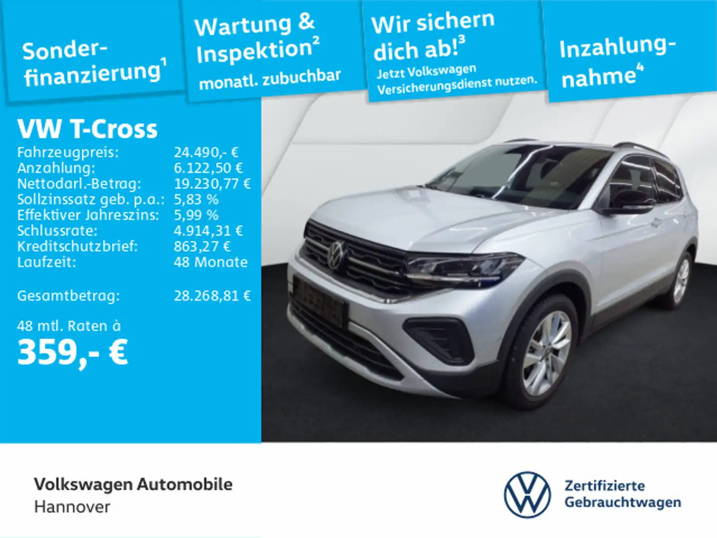 Volkswagen T-Cross 1.0 TSI DSG Goal Navi AHK ACC LED Dig.Co Silber - 1