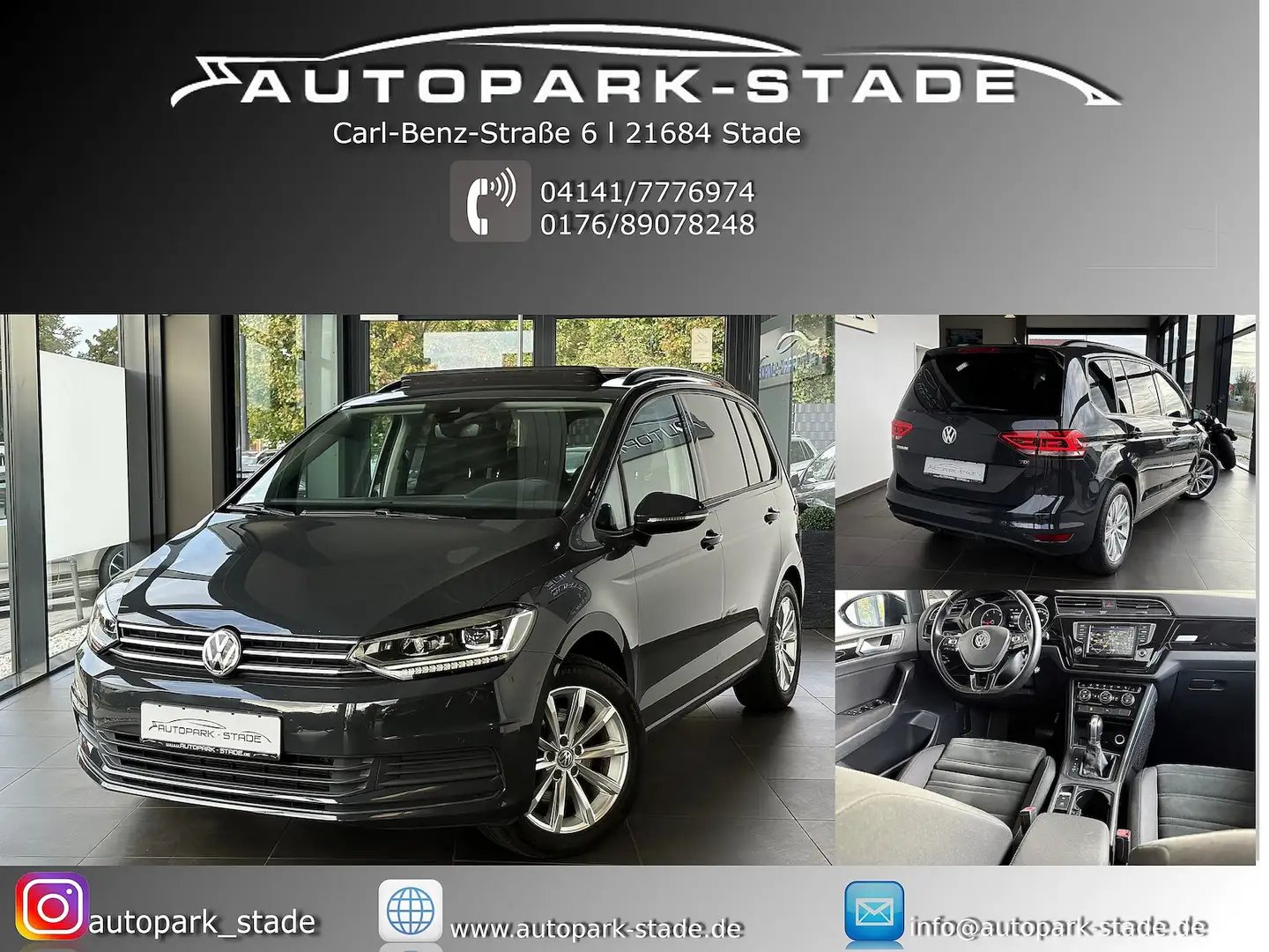 Volkswagen Touran 1.6 TDI DSG Pano Navi LED ACC Stdhzg. AHK Grau - 1