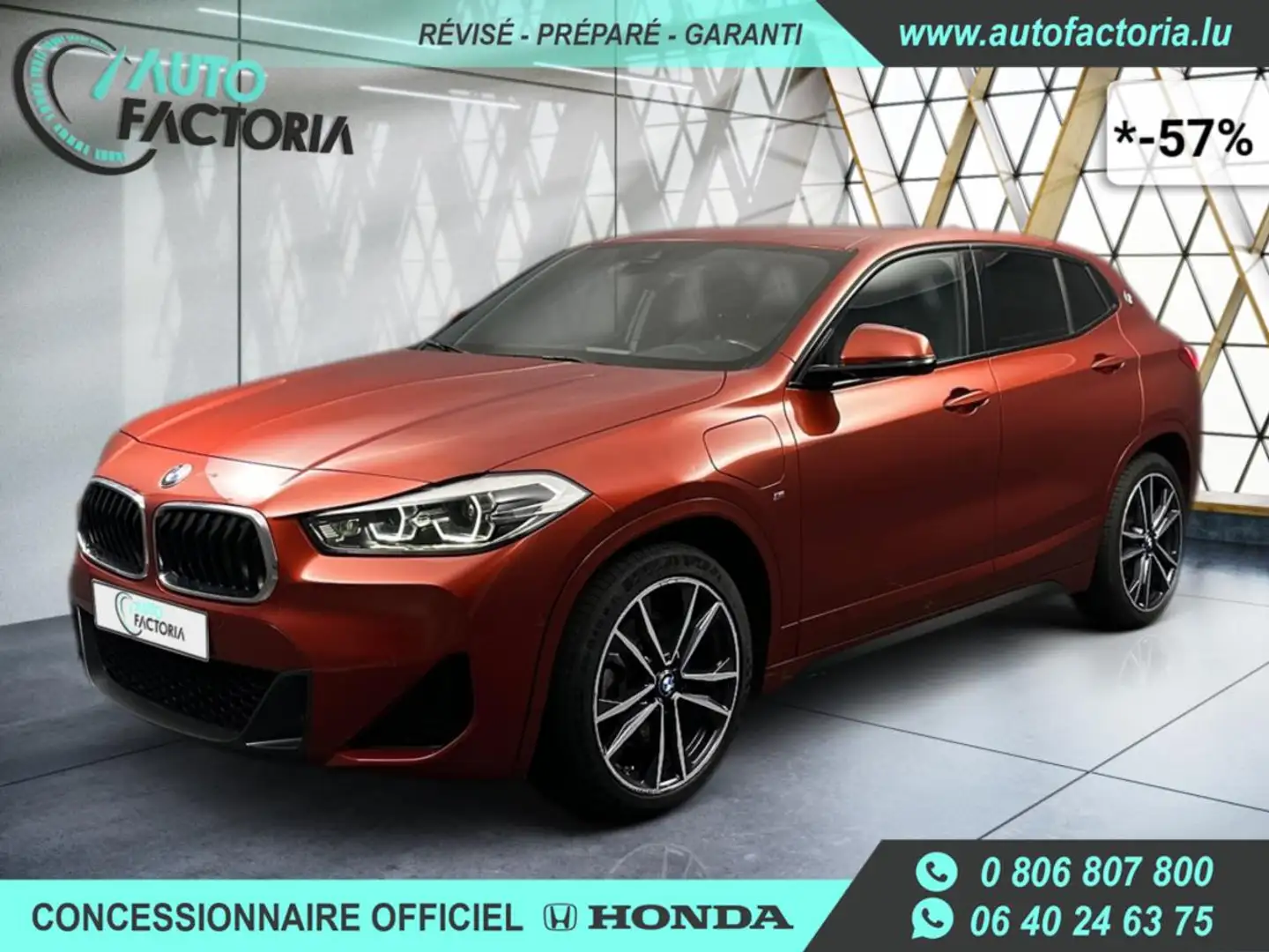 BMW X2 -57% 25E HYB 220cv BVA 4x4 M SPORT +GPS+CAM+Options Rood - 1