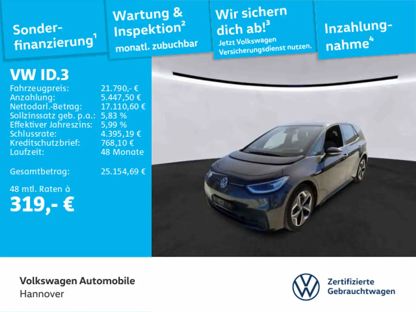 Volkswagen ID.3 Pro Performance Tech Navi LED Pano Kamera W Grau - 1