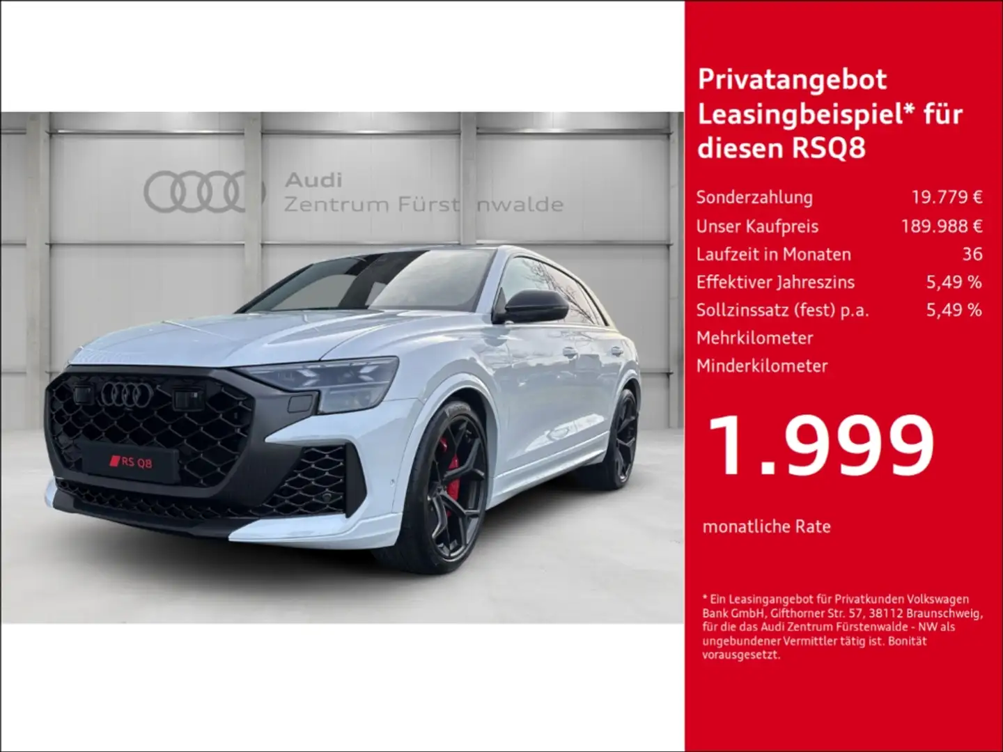 Audi RS Q8 performance tiptronic+Keramik+AHZ+Panodach+305Vmax Weiß - 1