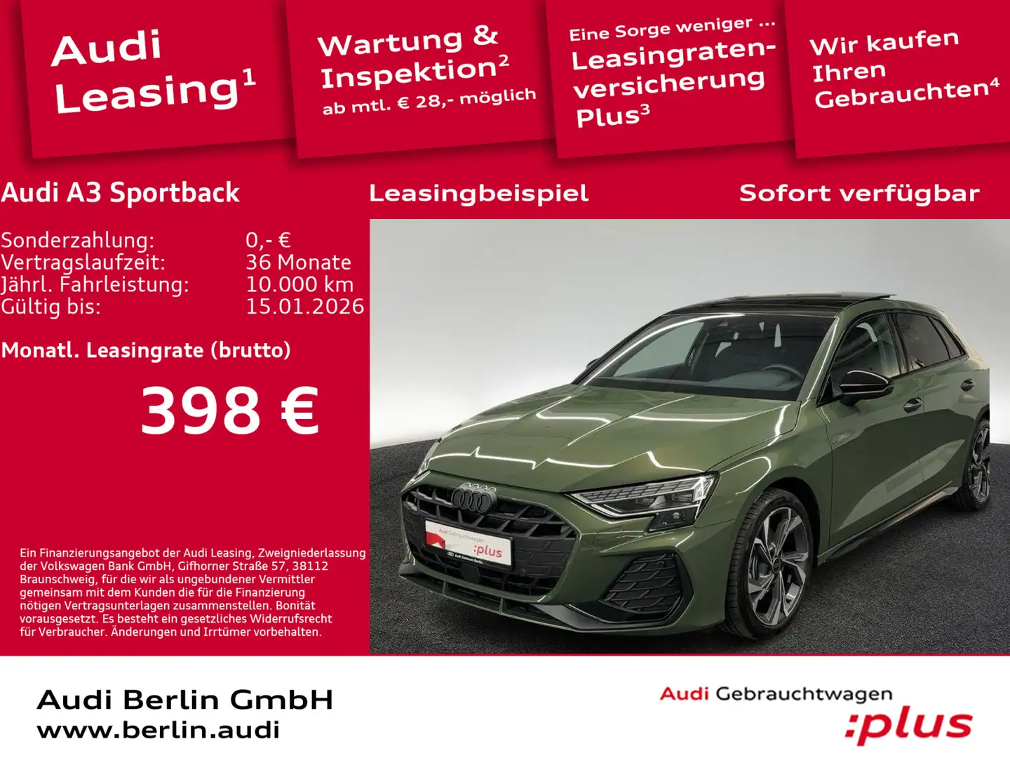 Audi A3 S line 35 TFSI S tr. AHK RFK PANO Grün - 1