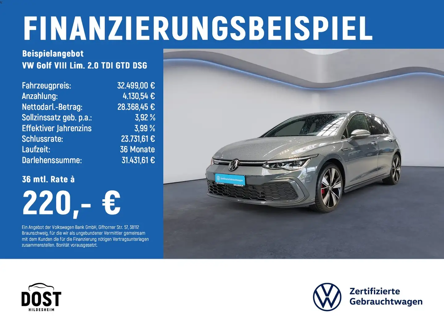 Volkswagen Golf VIII Lim. 2.0 TDI GTD DSG AHK+LED+NAVI+KAMERA Grijs - 2