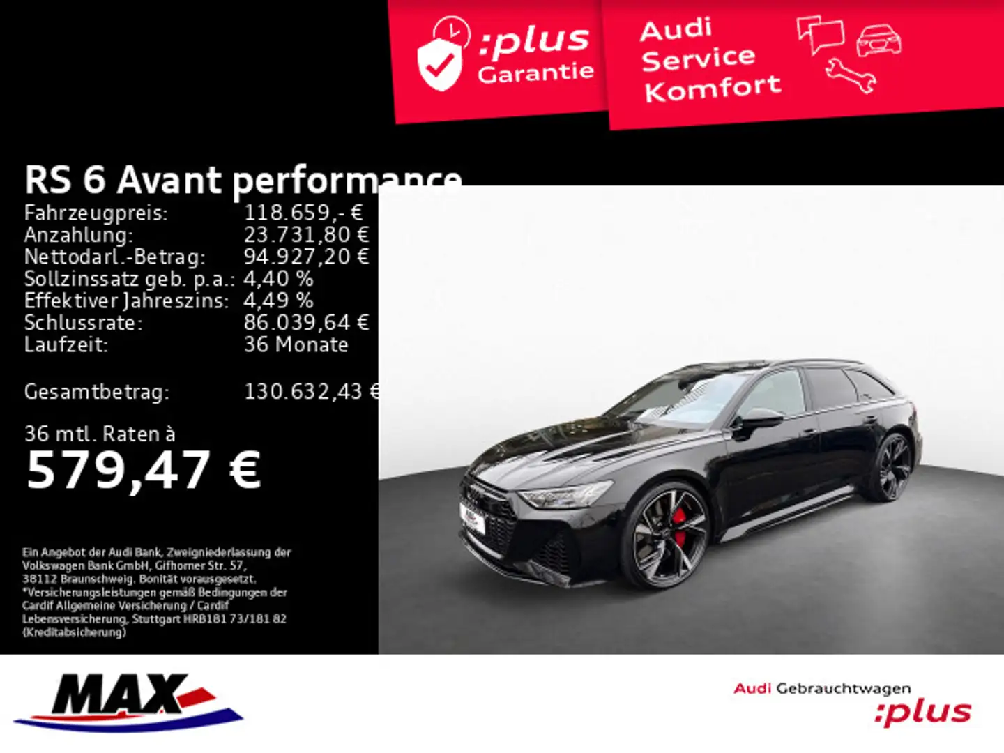 Audi RS6 RS6 Avant PERFORMANCE 4.0 TFSI QU MATRIX+PANO+KA Schwarz - 1