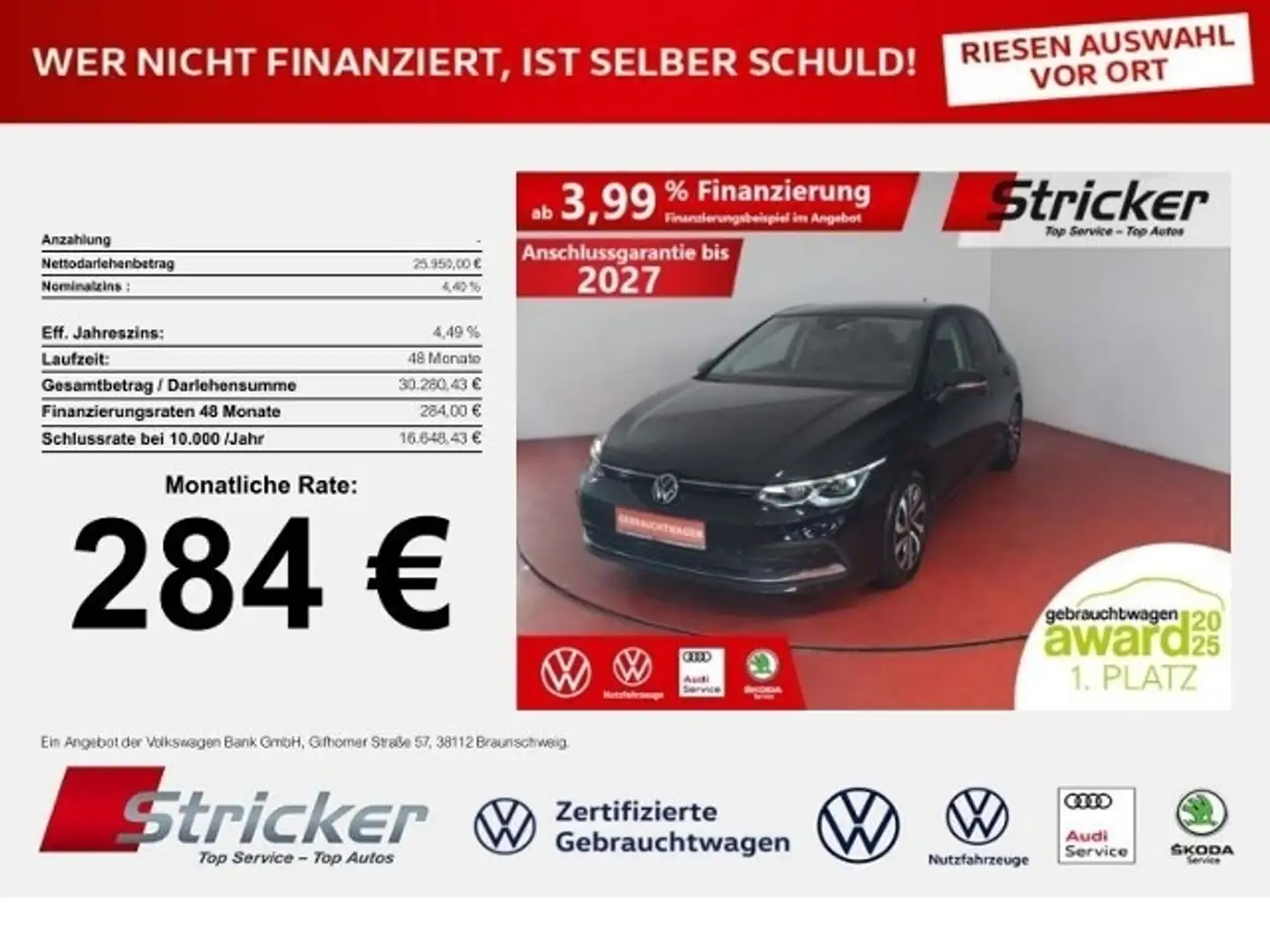 Volkswagen Golf Active 2.0TDI DSG 284,-ohne Anzahlung Navi AHK Pa Schwarz - 1