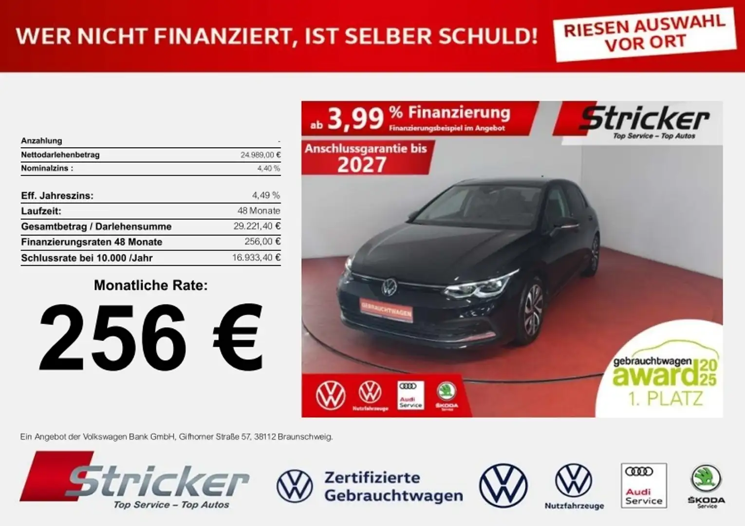 Volkswagen Golf Active 2.0TDI DSG 256,-ohne Anzahlung Navi AHK Pa Schwarz - 1