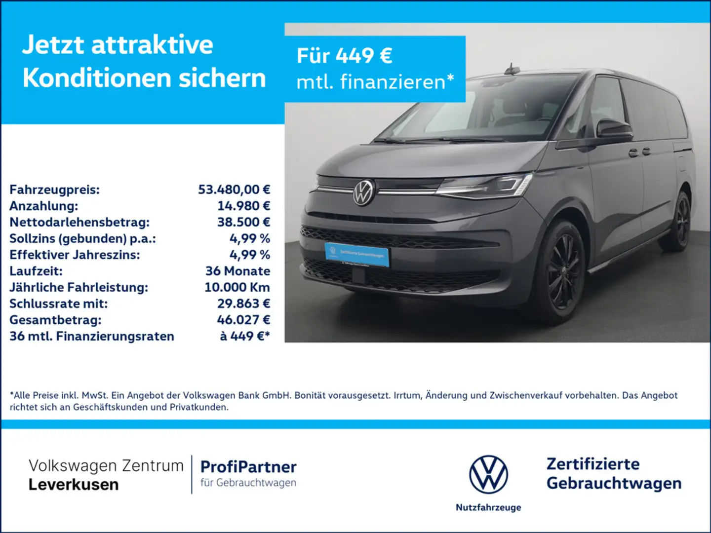 Volkswagen T7 Multivan lang 7-SITZER AHK ACC Grau - 1