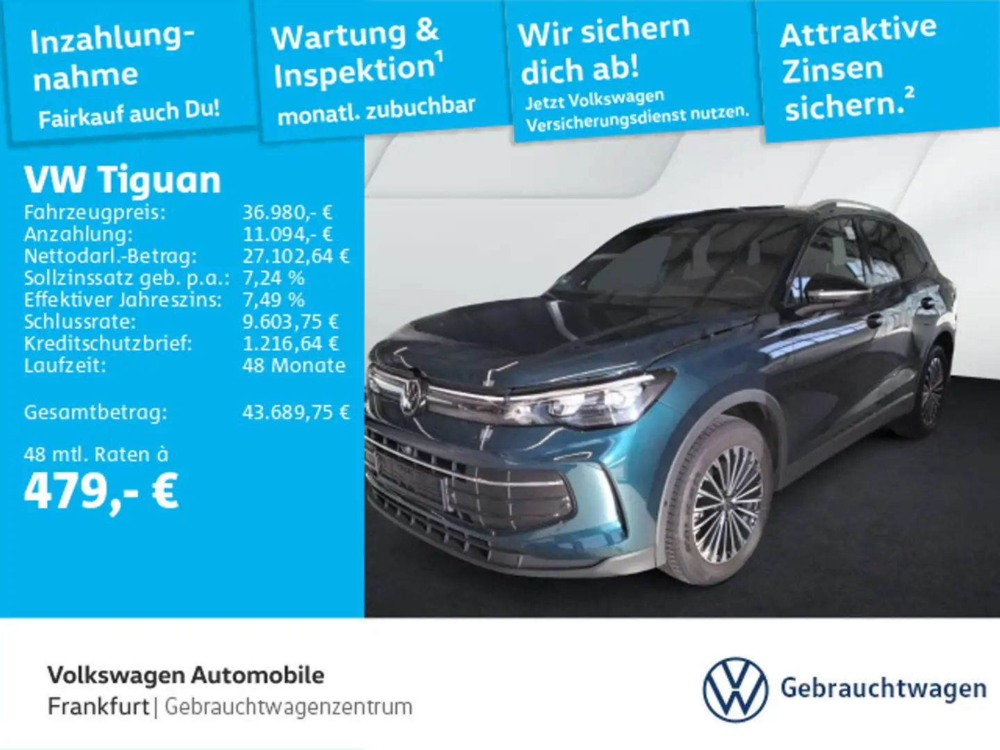 Volkswagen Tiguan 2.0 TDI DSG Goal DAB+ IQLight Navi FrontA Blau - 1