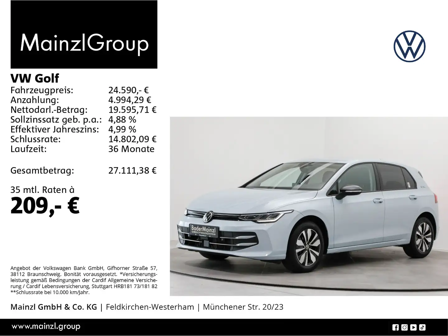 Volkswagen Golf 1.5 TSI Goal Carplay 2xPDC ACC Virtual SHZ Blau - 1