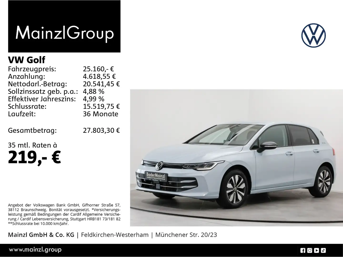 Volkswagen Golf 1.5 TSI Goal Carplay 2xPDC ACC Virtual SHZ Blau - 1