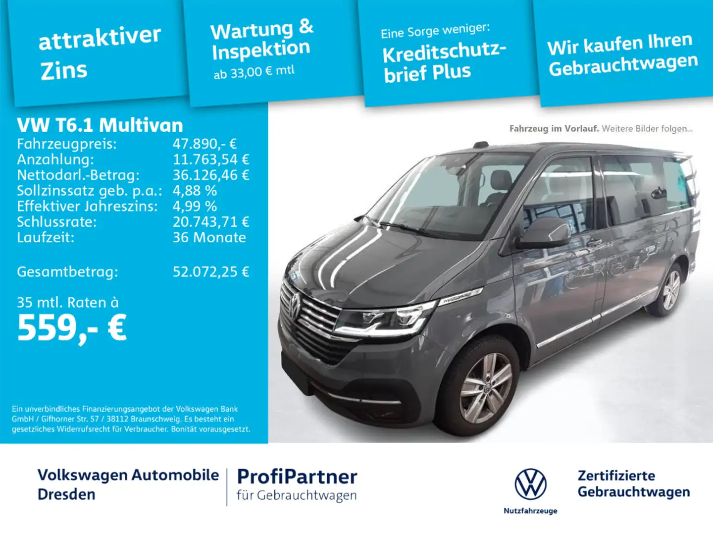 Volkswagen T6.1 Multivan Comf. DSG NAV LED ACC AHZV KAMERA Grau - 1
