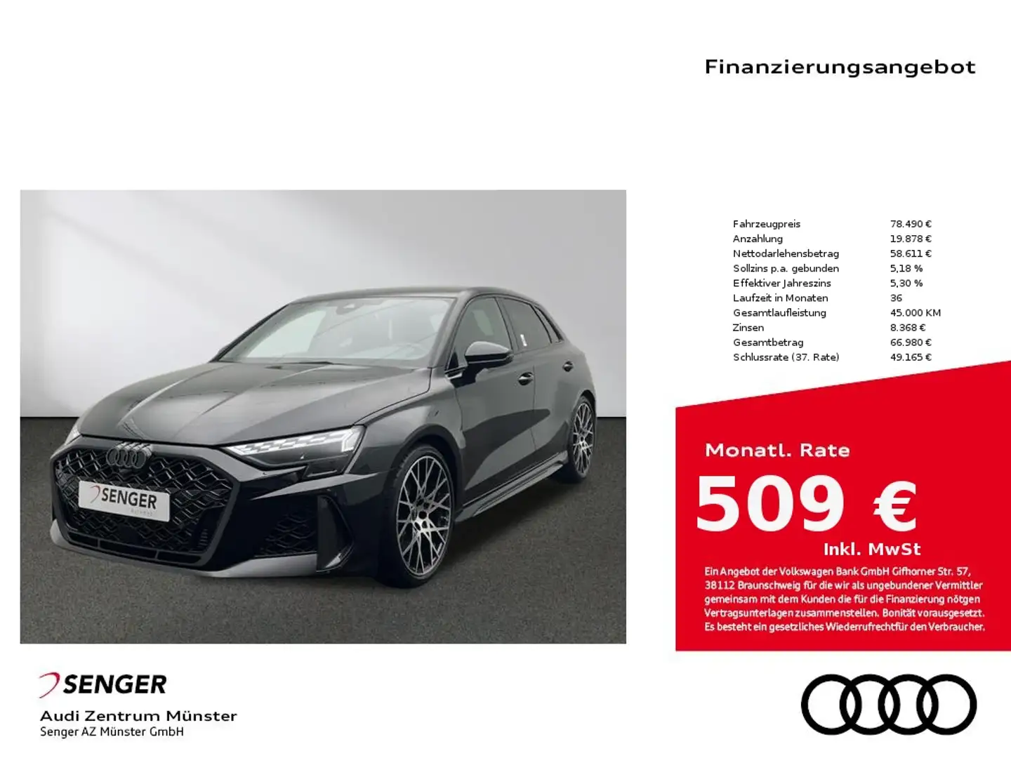 Audi RS3 Sportback ABT Umbau S tronic Navi Kamera Matrix Schwarz - 1