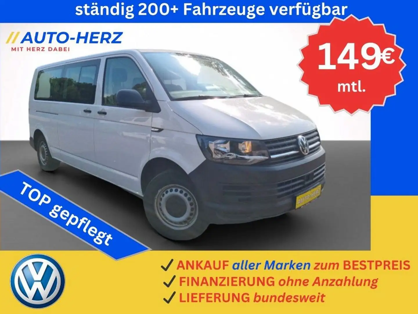 Volkswagen T6 Transporter Kombi lang  *8 SITZE-STANDHEIZ.* Weiß - 1