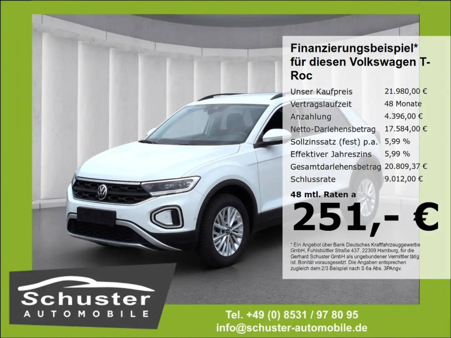 Volkswagen T-Roc Life 1.0TSI*LED+ Navi digCockp SHZ VKZ-Erk Weiß - 1
