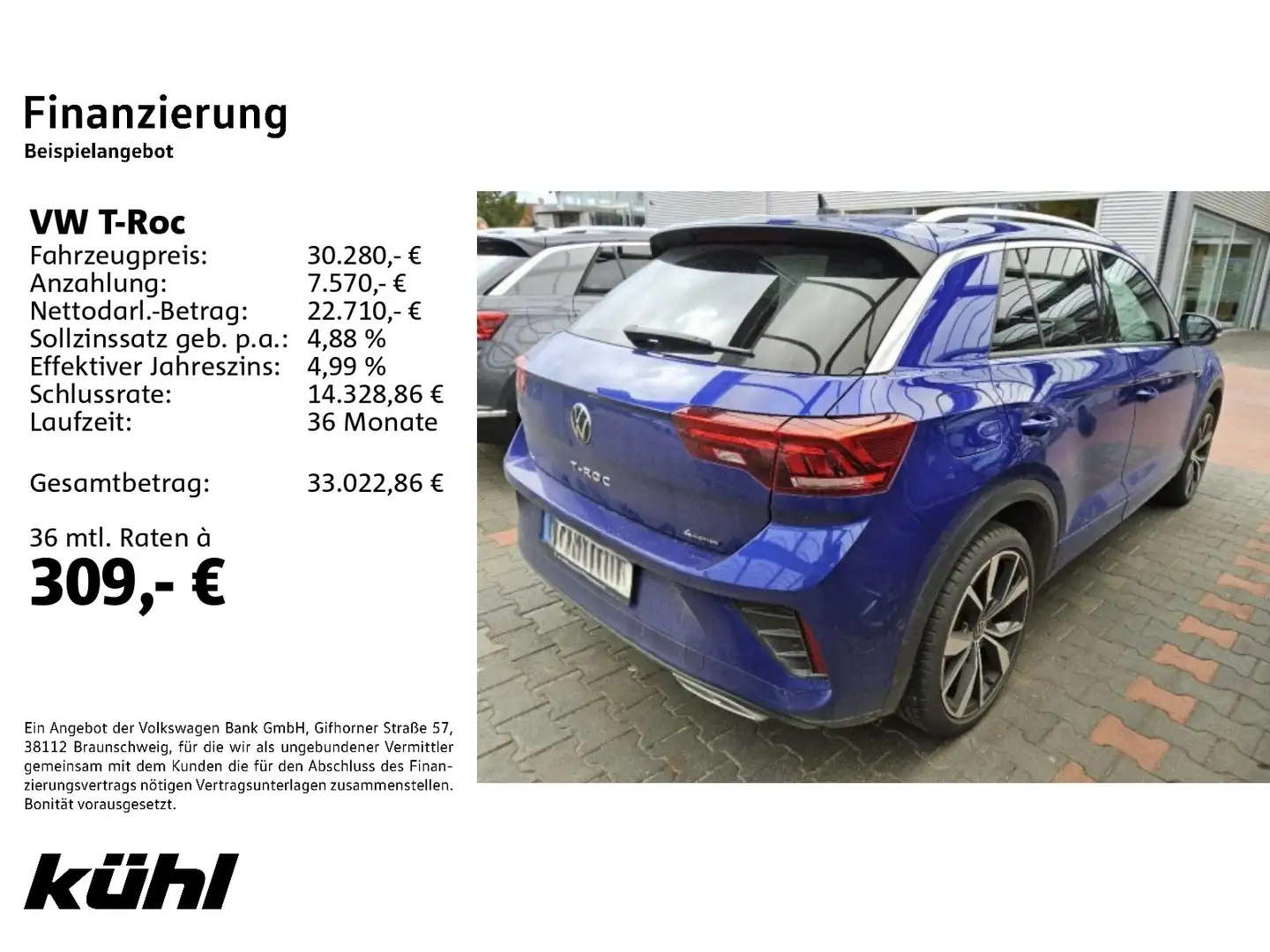 Volkswagen T-Roc 2.0 TSI 4M DSG R line LED+/ACC/Standhzg./K Blau - 2