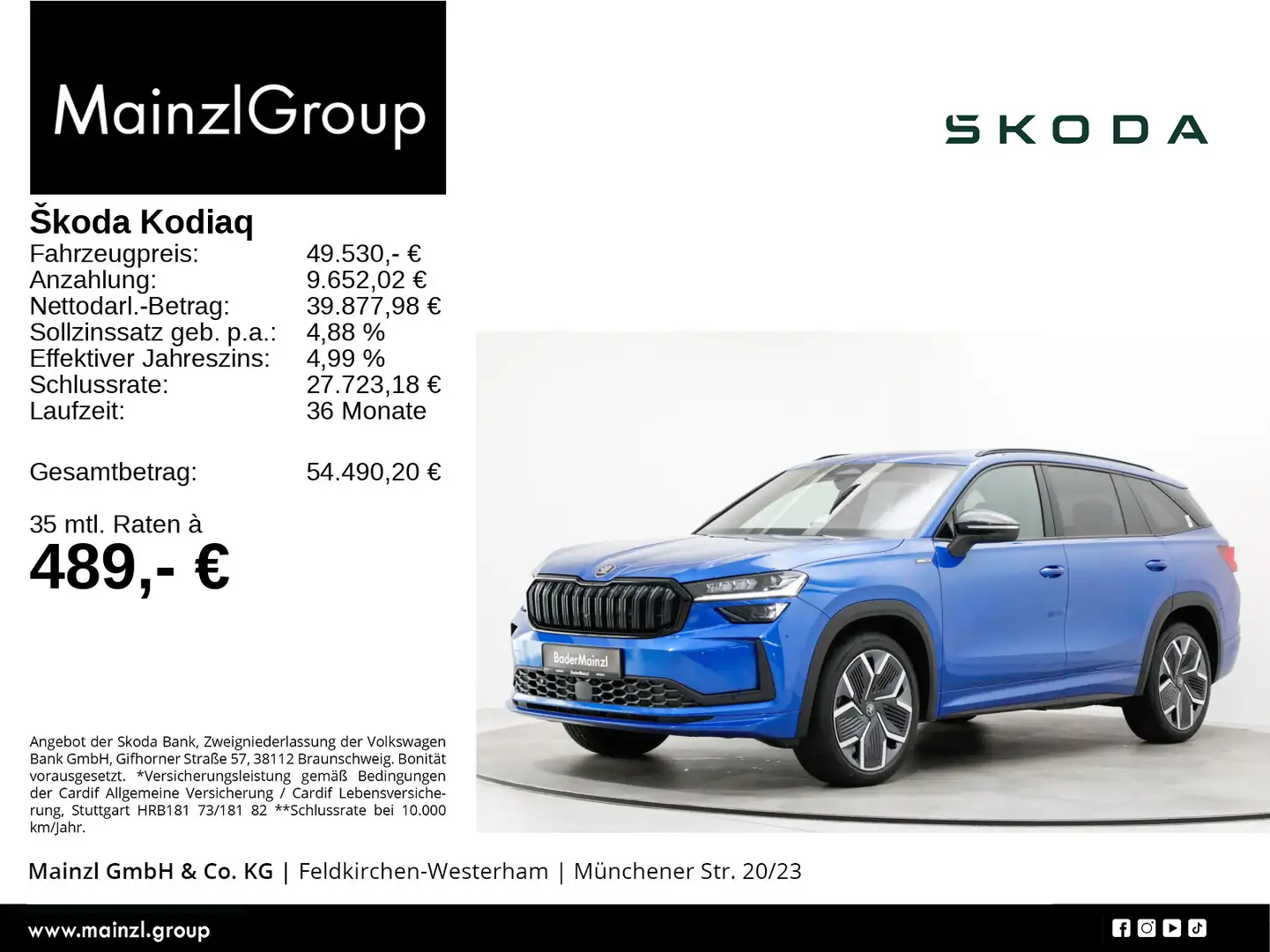 Skoda Kodiaq 2.0 TDI 4x4 DSG Sportline AHK StdHzg Kam. Blau - 1