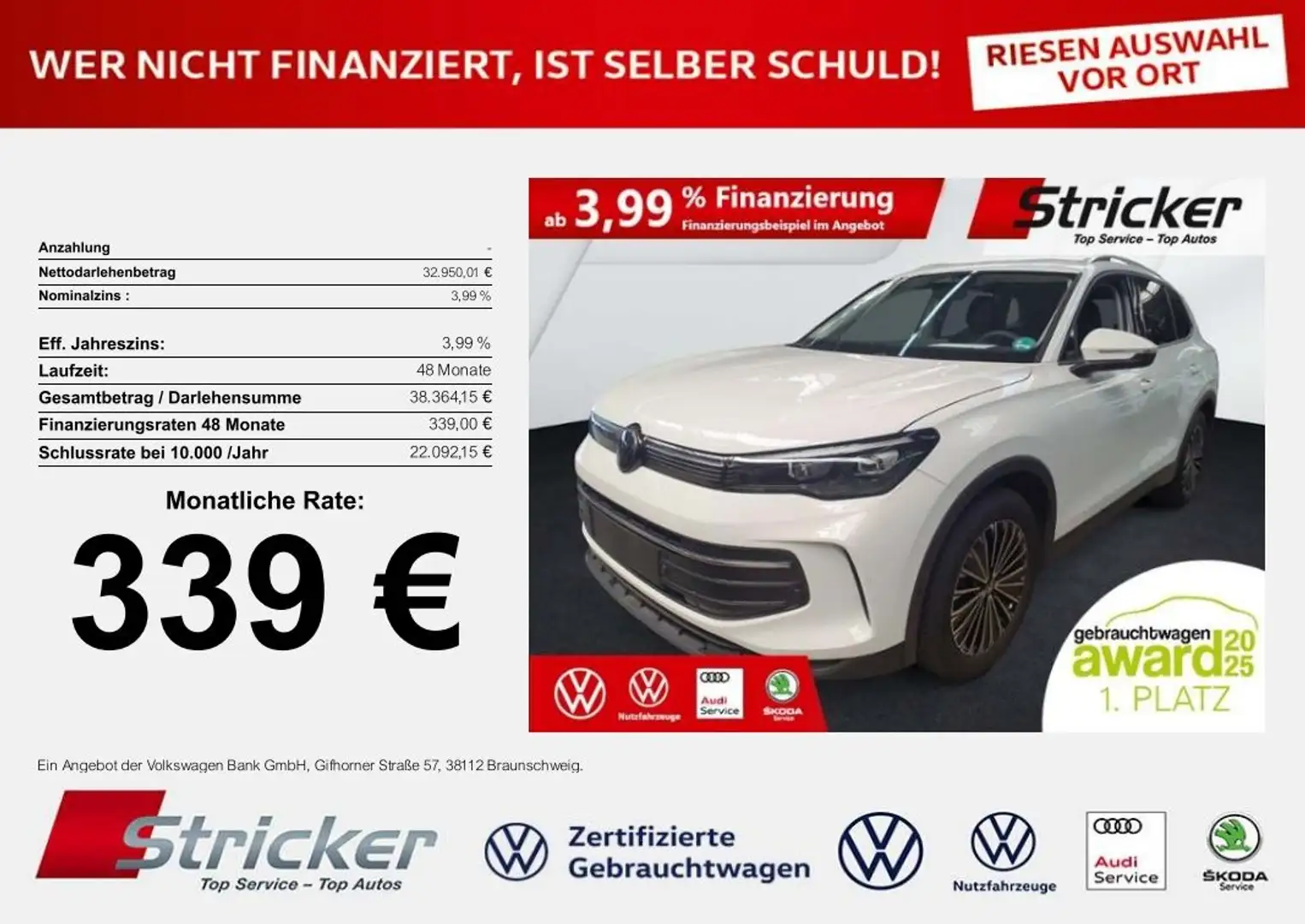Volkswagen Tiguan Life 1.5eTSI 339,-ohne Anzahlung AHK Navi Weiß - 2