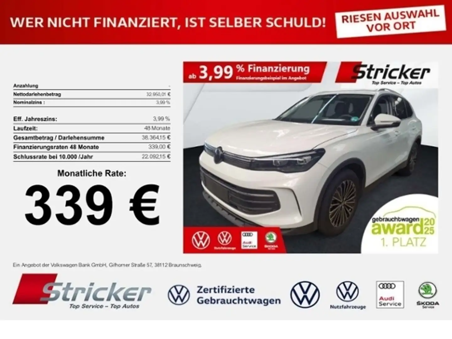 Volkswagen Tiguan Life 1.5eTSI 339,-ohne Anzahlung AHK Navi Weiß - 1