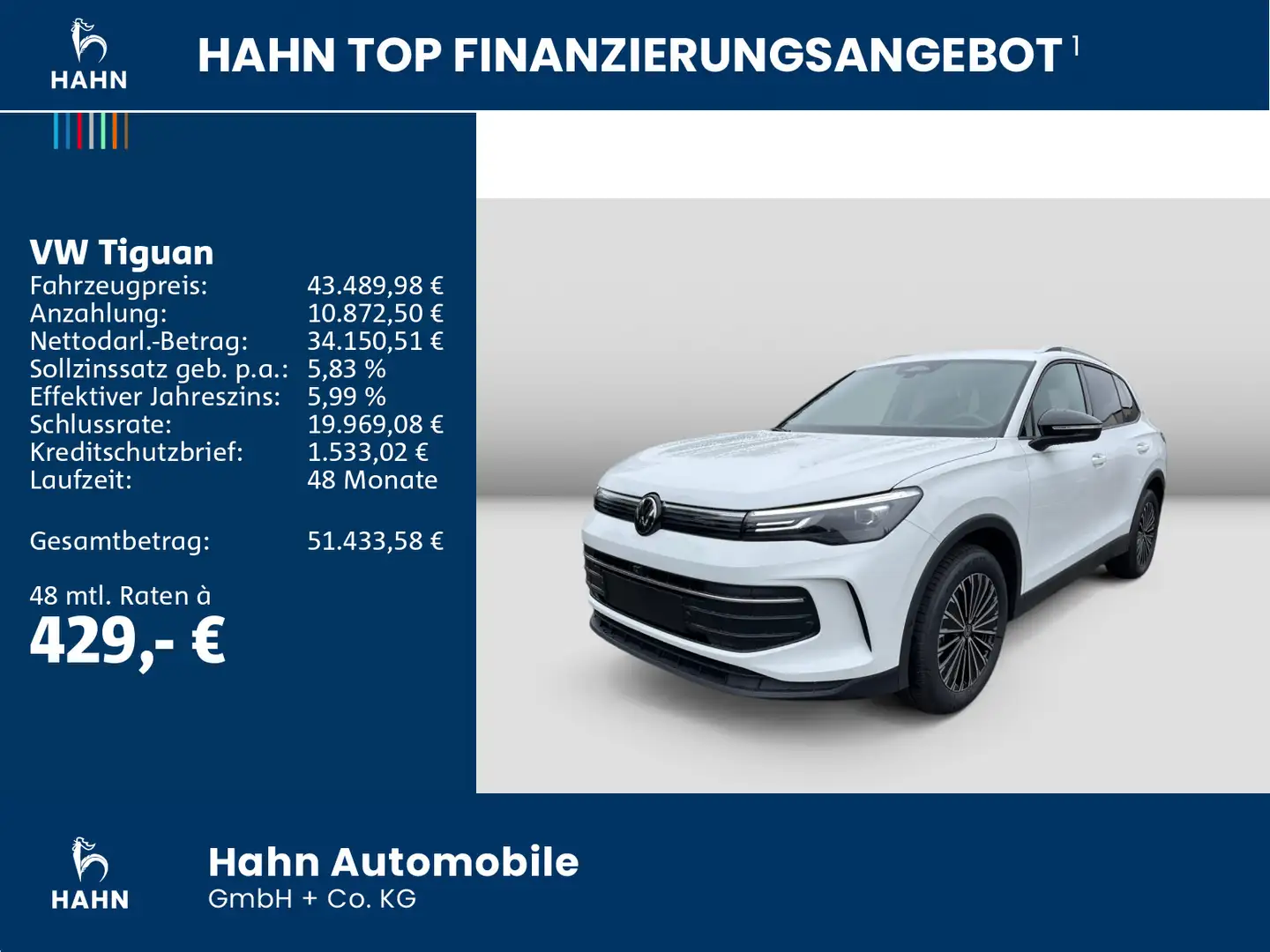 Volkswagen Tiguan GOAL 1.5l eTSI 110KW NAVI PLUS-PAKET AHK Weiß - 2