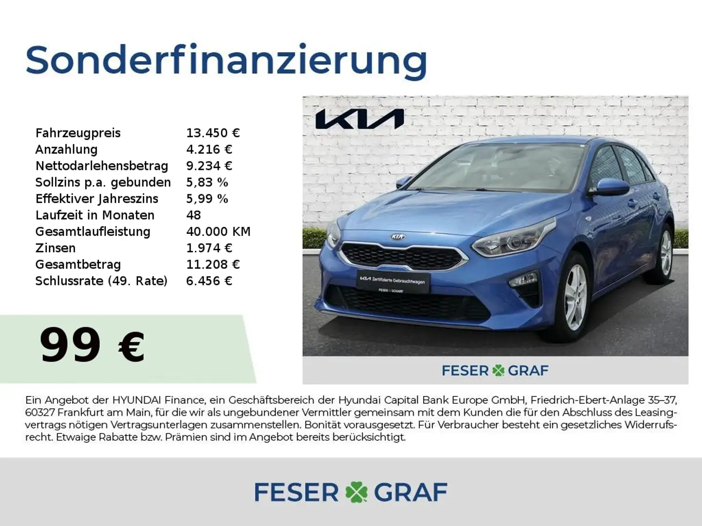Kia Ceed / cee'd 1.4 EDITION7 EMOTION 8-fach-bereift Klima Blauw - 1